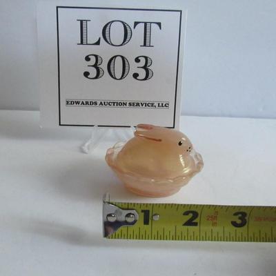 Lot 303:  Older Boyd Glass Hand Painted Covered Bunny Salt