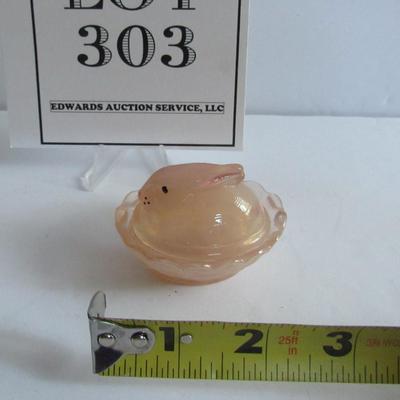 Lot 303:  Older Boyd Glass Hand Painted Covered Bunny Salt