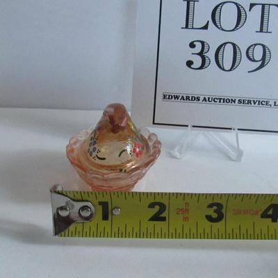 Lot 309:  Older Hand Painted Boyd Glass Bunny Covered Salt Dip