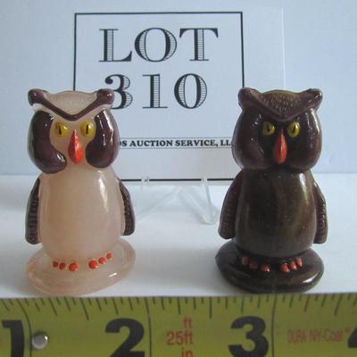 Lot 310:  2 Older Hand Painted Boyd Glass Owls