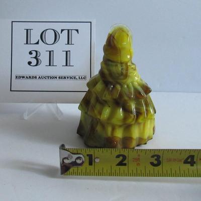 Lot 311:  Older Boyd Glass Yellow and Brown Slag Lady Bell
