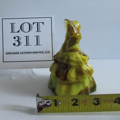 Lot 311:  Older Boyd Glass Yellow and Brown Slag Lady Bell