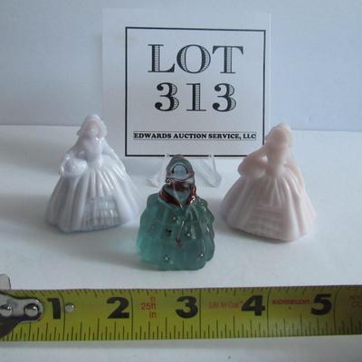 Lot 313:  3 Older Boyd Glass Girl Dolls, 1 Hand Painted