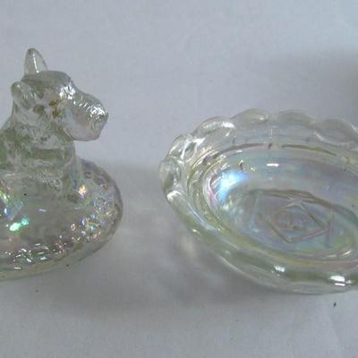 Lot 316:  Clear Carnival Glass Boyd Scotty Dog Covered Salt