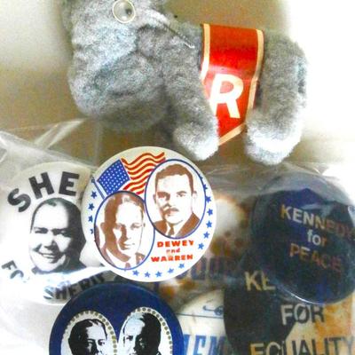 Assorted Vintage Pinback Buttons and GOP Elephant Pin