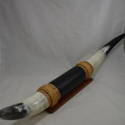 Vintage Texas Longhorn Steer Bull Horns, Mounted & Leather Wrapped 30.25" Wide