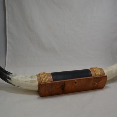 Vintage Texas Longhorn Steer Bull Horns, Mounted & Leather Wrapped 30.25" Wide