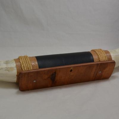 Vintage Texas Longhorn Steer Bull Horns, Mounted & Leather Wrapped 30.25" Wide