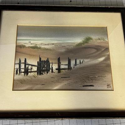 Beach Scene, The Sand Fence, Water Color by Charles Mulvey