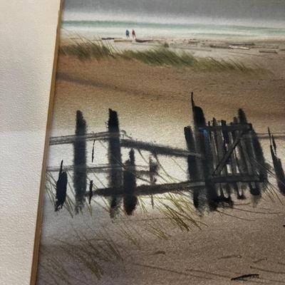Beach Scene, The Sand Fence, Water Color by Charles Mulvey