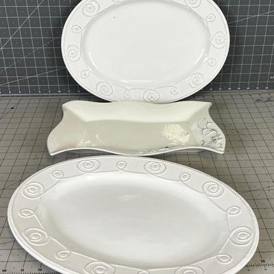 3 White Serving Platters 