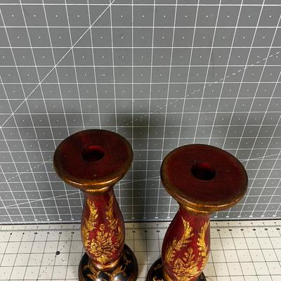 SET OF RED Painted Candle Sticks