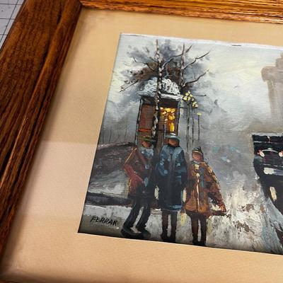 Framed and Matted English Street Scene by Ferrer