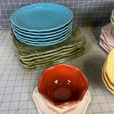 Mixed Lot of Colored Stoneware Dishes 
