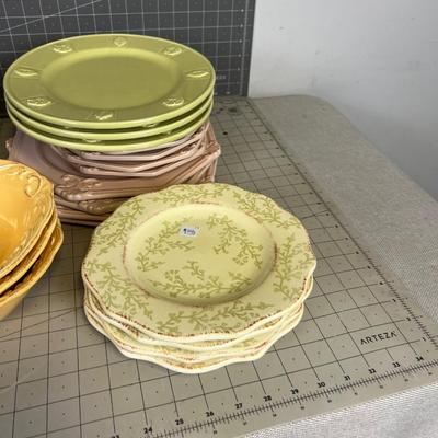 Mixed Lot of Colored Stoneware Dishes 