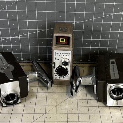 3 Bell & Howell Movie Cameras VINTAGE 