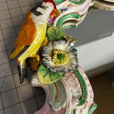 Antique Porcelain Meissen Mirror w/ Birds and Cherubs