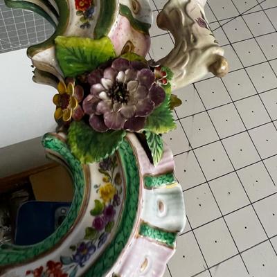 Antique Porcelain Meissen Mirror w/ Birds and Cherubs
