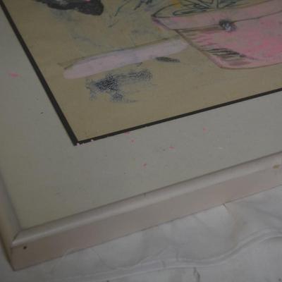 Vintage 1978 Signed S. Stewart Floral Wall Art, Framed & Matted