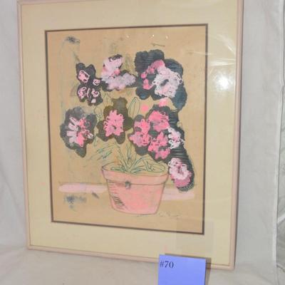 Vintage 1978 Signed S. Stewart Floral Wall Art, Framed & Matted