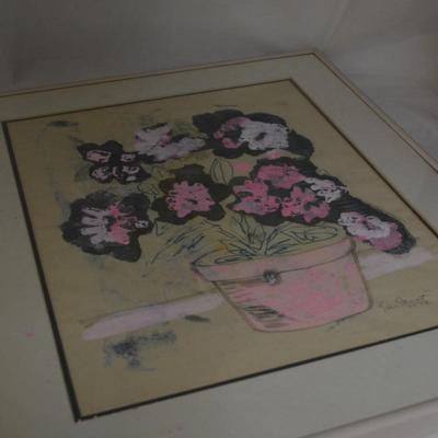 Vintage 1978 Signed S. Stewart Floral Wall Art, Framed & Matted