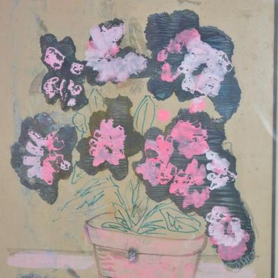 Vintage 1978 Signed S. Stewart Floral Wall Art, Framed & Matted