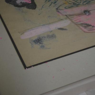 Vintage 1978 Signed S. Stewart Floral Wall Art, Framed & Matted