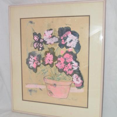 Vintage 1978 Signed S. Stewart Floral Wall Art, Framed & Matted