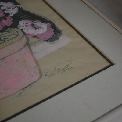 Vintage 1978 Signed S. Stewart Floral Wall Art, Framed & Matted