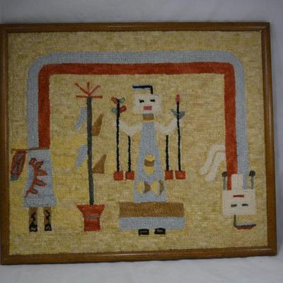 Stunning Vintage NAVAJO Hooked Rug Framed Wall Art