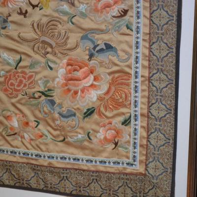 Set of 2 Vintage/Antique Chinese Floral Silk Embroidery, Framed & Matted