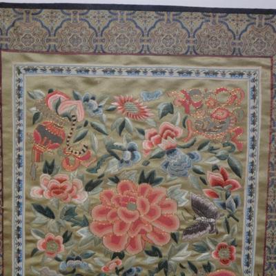 Set of 2 Vintage/Antique Chinese Floral Silk Embroidery, Framed & Matted