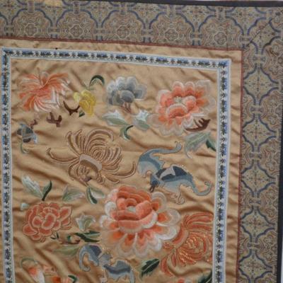 Set of 2 Vintage/Antique Chinese Floral Silk Embroidery, Framed & Matted