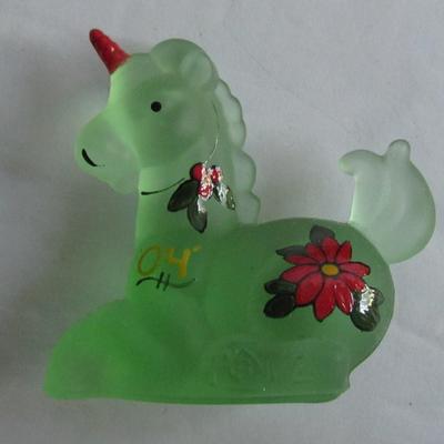 Lot 317:  Boyd Glass Small Unicorn, 86/200, and 2 Open Salt Dips