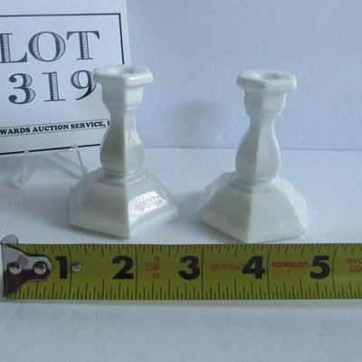 Lot 319:  Pair Child's Miniature Milk Glass Candlesticks