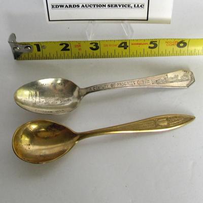 Lot 325:  Vintage Chicago World's Fair Spoons, Silver Plate Ft Dearborn and Brass Colored