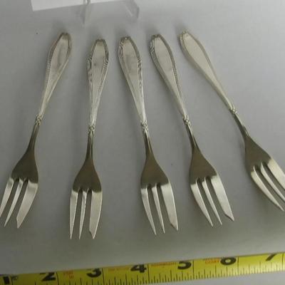 Lot 326:  Set of 5 Matching Silver Plate Small Forks