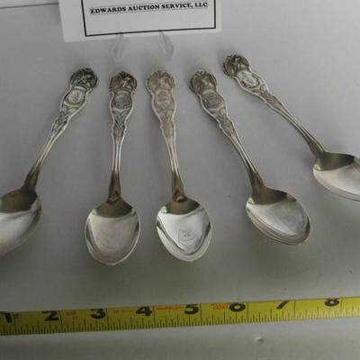 Lot 327:  Lot of 5 Silver Plate Vintage State Spoons