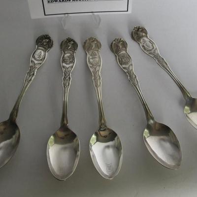 Lot 327:  Lot of 5 Silver Plate Vintage State Spoons