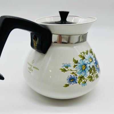 VINTAGE CORNING WARE Chelsea Blue Daisy Coffee/Tea Pot