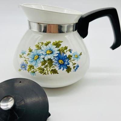VINTAGE CORNING WARE Chelsea Blue Daisy Coffee/Tea Pot