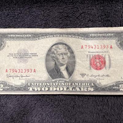 1953 C Red Two Dollar Bill