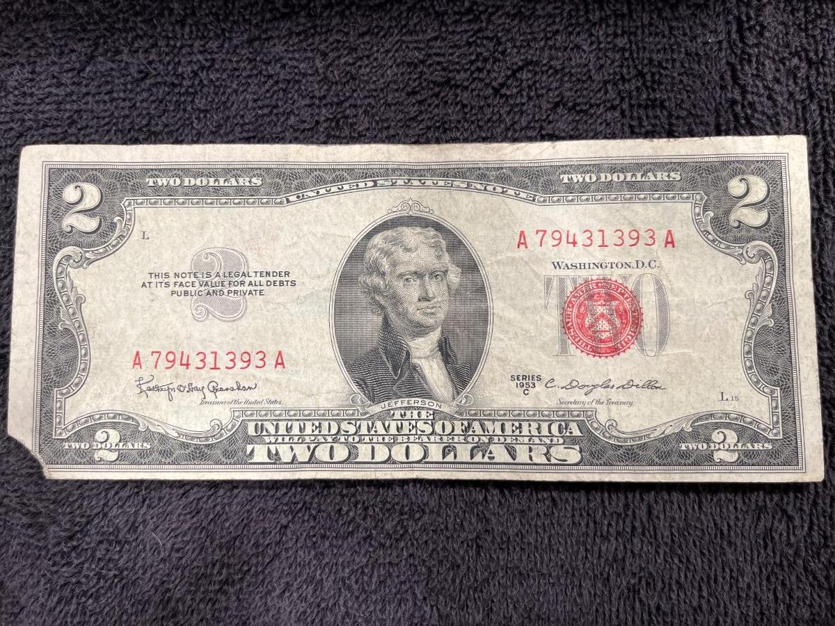 1953 C Red Two Dollar Bill | EstateSales.org