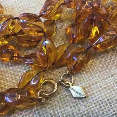 Vtg Sarah Coventry Necklace Lucite faux Amber Beads