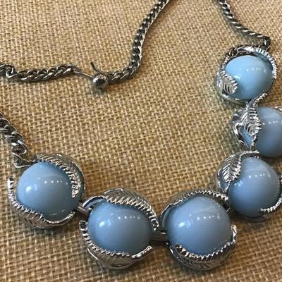 Modern Blue   Moonstone  Type Silver-tone Necklace