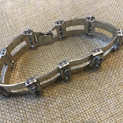 Silver Tone Rhinestone Link Locking Bracelet