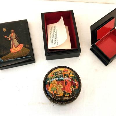 Lot #30  Lot of 3 Russian Lacquer Fairy Tale Boxes