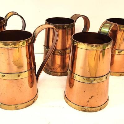 Lot #32  Lot of 5 Heavy Vintage Copper Moscow Mule Mugs