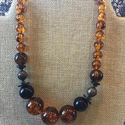 Vintage Amber Tone Beaded Necklace
