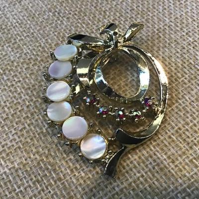 Vintage Shell Jewelry Demi Perure AB Rhinestones Pin Brooch